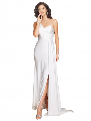 Silk like Satin One Shoulder Sleeveless Long Wedding Dress Ballarat
