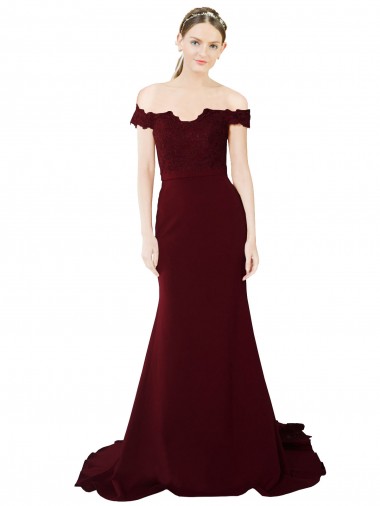 Stretch Crepe & Lace Off the Shoulder Sleeveless V-Back Sweep Train Formal Evening Gown / Prom Dress / Bridesmaid Dress Ballarat