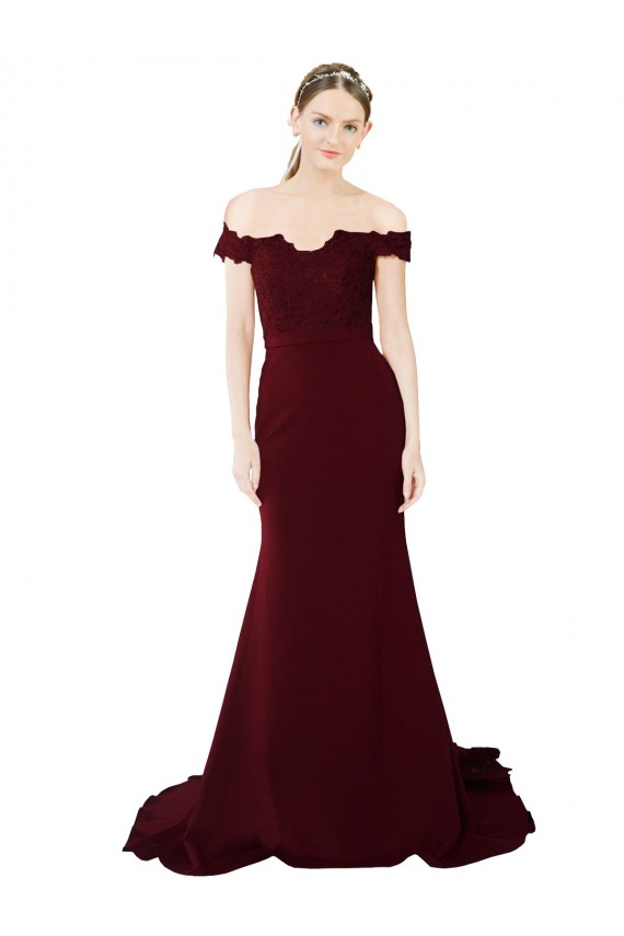 Stretch Crepe & Lace Off the Shoulder Sleeveless V-Back Sweep Train Formal Evening Gown / Prom Dress / Bridesmaid Dress Ballarat