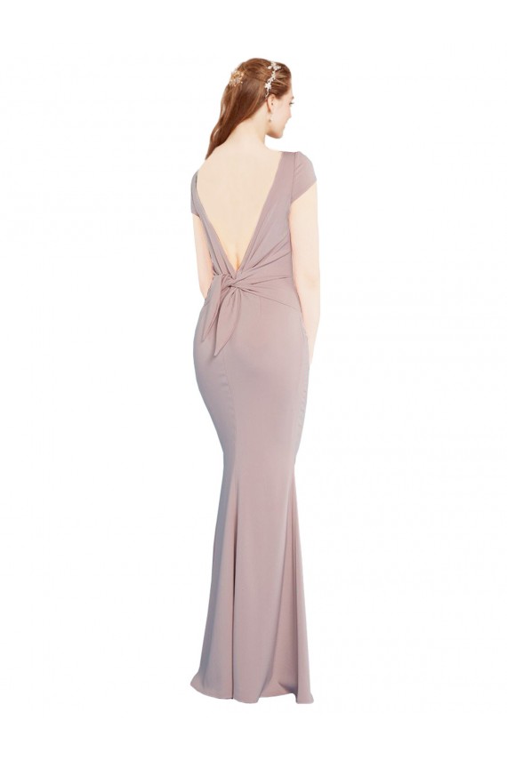Stretch Crepe Boat Neck Cap Sleeves Tie Back Long Formal Evening Gown / Prom Dress / Bridesmaid Dress Ballarat