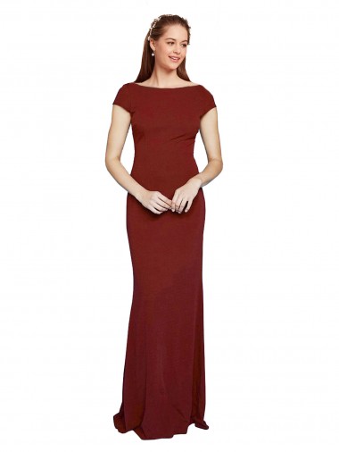 Stretch Crepe Round Neck Cap Sleeves Keyhole Back Long Formal Evening Gown / Prom Dress / Bridesmaid Dress Ballarat