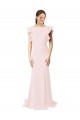 Stretch Crepe Jewel Neck Ruffle Sleeves V-Back Sweep Train Black Tie Prom Dress / Bridesmaid Dress Ballarat