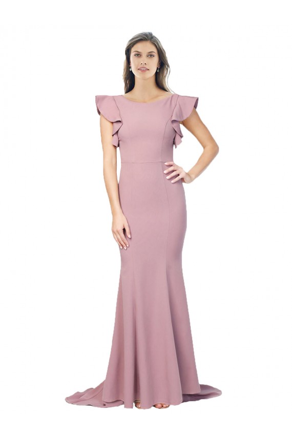 Stretch Crepe Round Neck Flutter Sleeves V-Back Sweep Train Formal Evening Gown / Prom Dress / Bridesmaid Dress Ballarat