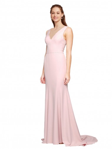 Stretch Crepe V-Neck Sleeveless V-Back Pink Sweep Train Black Tie Evening Dress / Prom Dress / Bridesmaid Dress Ballarat