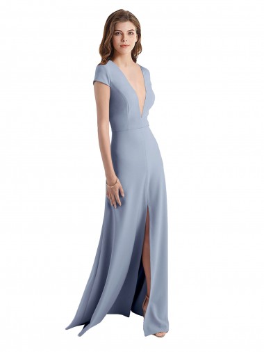 Stretch Crepe V-Neck Cap Sleeves Long Prom Dress / Bridesmaid Dress Ballarat