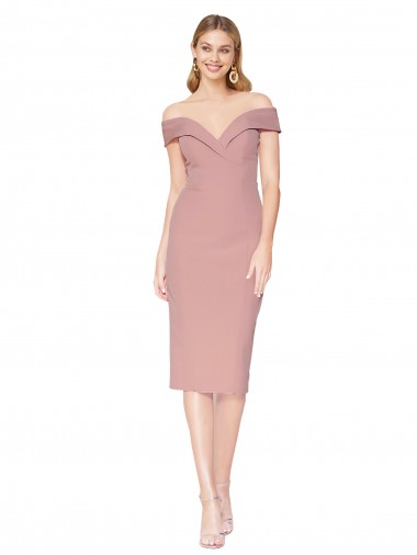 Stretch Crepe Off the Shoulder Sleeveless Knee Length Black Tie Evening Gown / Prom Dress / Bridesmaid Dress Ballarat