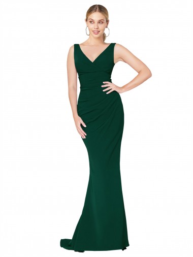 Stretch Crepe V-Neck Sleeveless Midnight Green Long Formal Evening Gown / Prom Dress / Bridesmaid Dress Ballarat