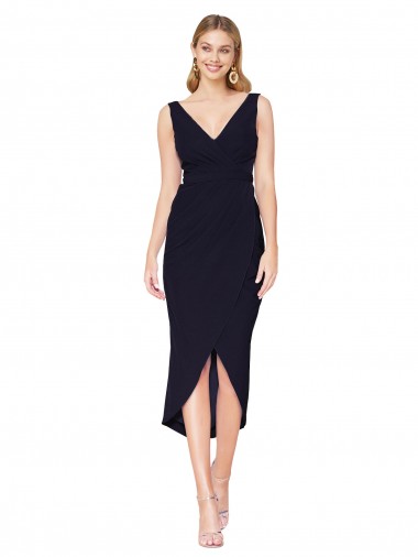 Stretch Crepe V-Neck Sleeveless Knee Length High Low Evening Gown / Prom Dress / Bridesmaid Dress Ballarat