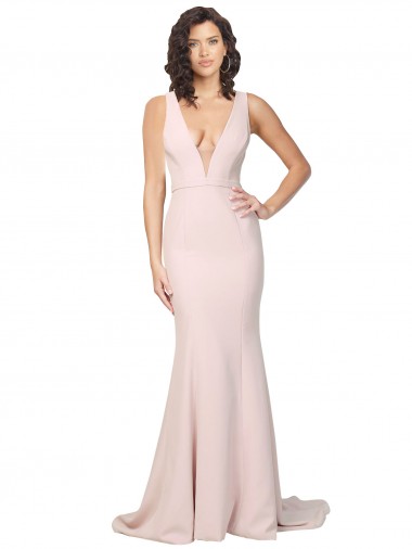 Stretch Crepe V-Neck Sleeveless V-Back Sweep Train Black Tie Evening Gown / Prom Dress / Bridesmaid Dress Ballarat