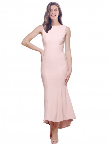 Stretch Crepe High Neck Sleeveless Low Back Midi Length High Low Evening Gown / Prom Dress / Bridesmaid Dress Ballarat