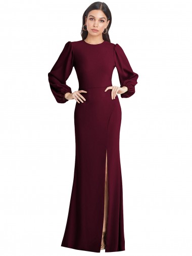 Stretch Crepe Bateau Neck Puff Sleeves Open Back Long Formal Dress / Bridesmaid Dress Ballarat