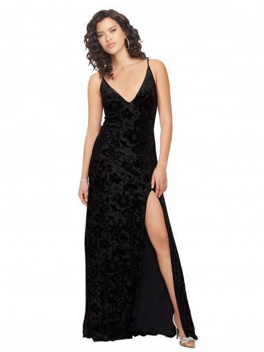 Floral Velvet & Stretch Velvet V-Neck Sleeveless Open Back Long Bridesmaid Dress Ballarat